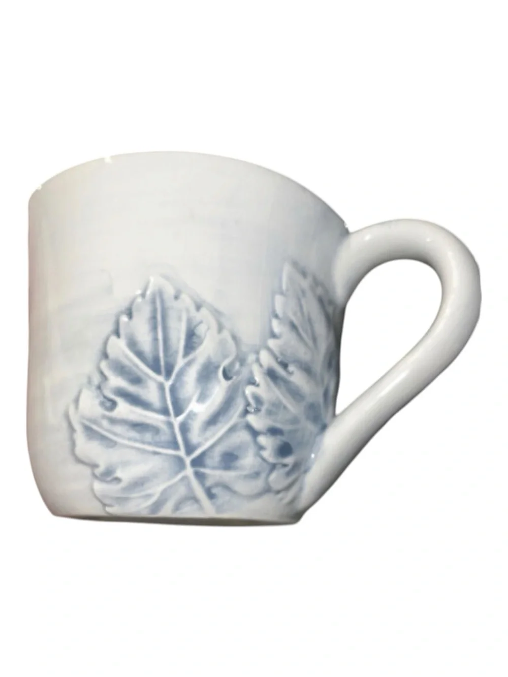 Williams Sonoma Napa Fog Blue Embossed Leaf Stoneware Mugs – Set of 2 – Made in
